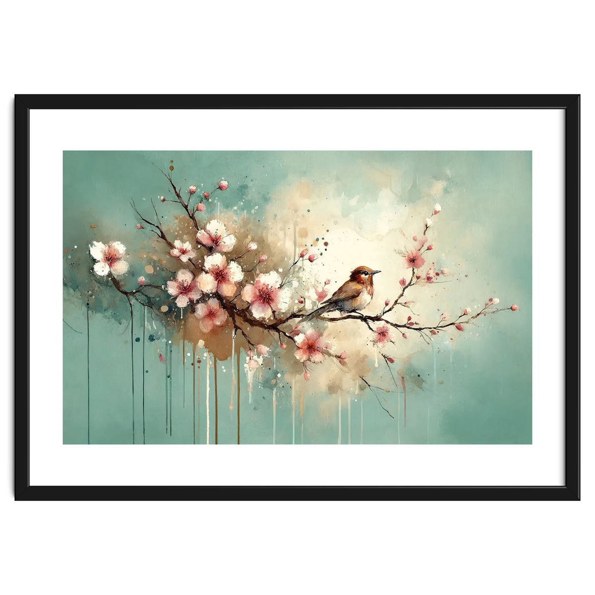 Bird Resting On Cherry Blossom Branch