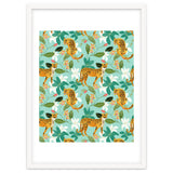 Cheetah Jungle, Wildlife Nature Wild Cats Tigers Leopard Botanical Animals Mint Quirky Illustration thumbnail
