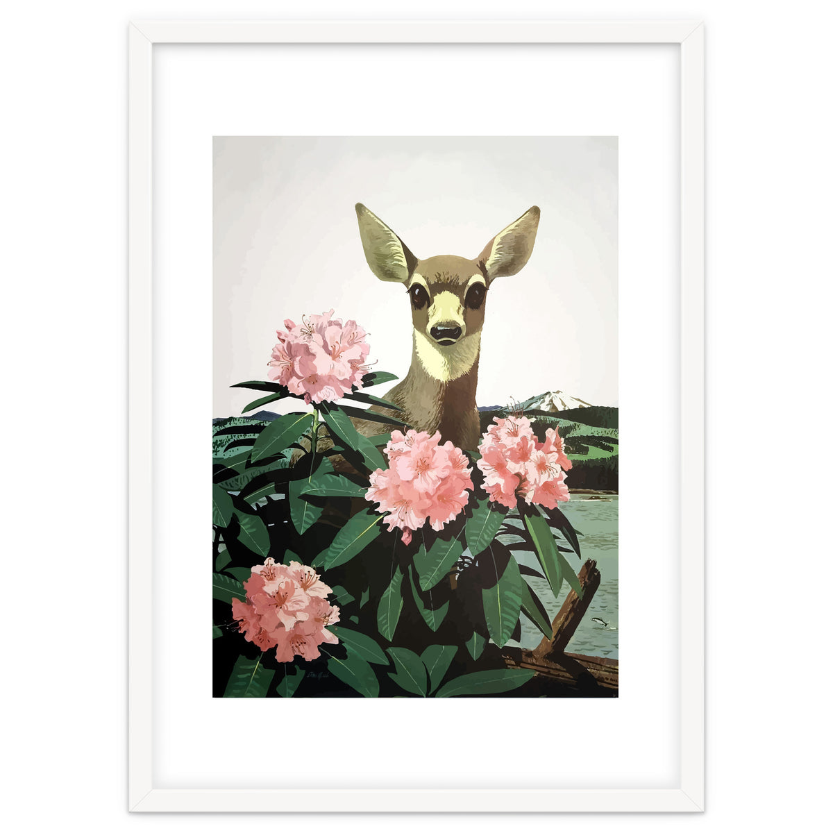 Japan, Doe in Blossom Bush