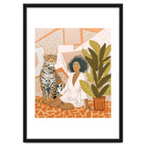 House Guest | Modern Bohemian Black Woman | Urban Jungle Decor | Wild Cat Leopard Pet | Plant Lady thumbnail