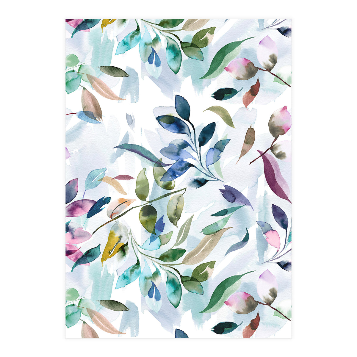 Watercolor Tranquility Leaves Mauve (Print Only)