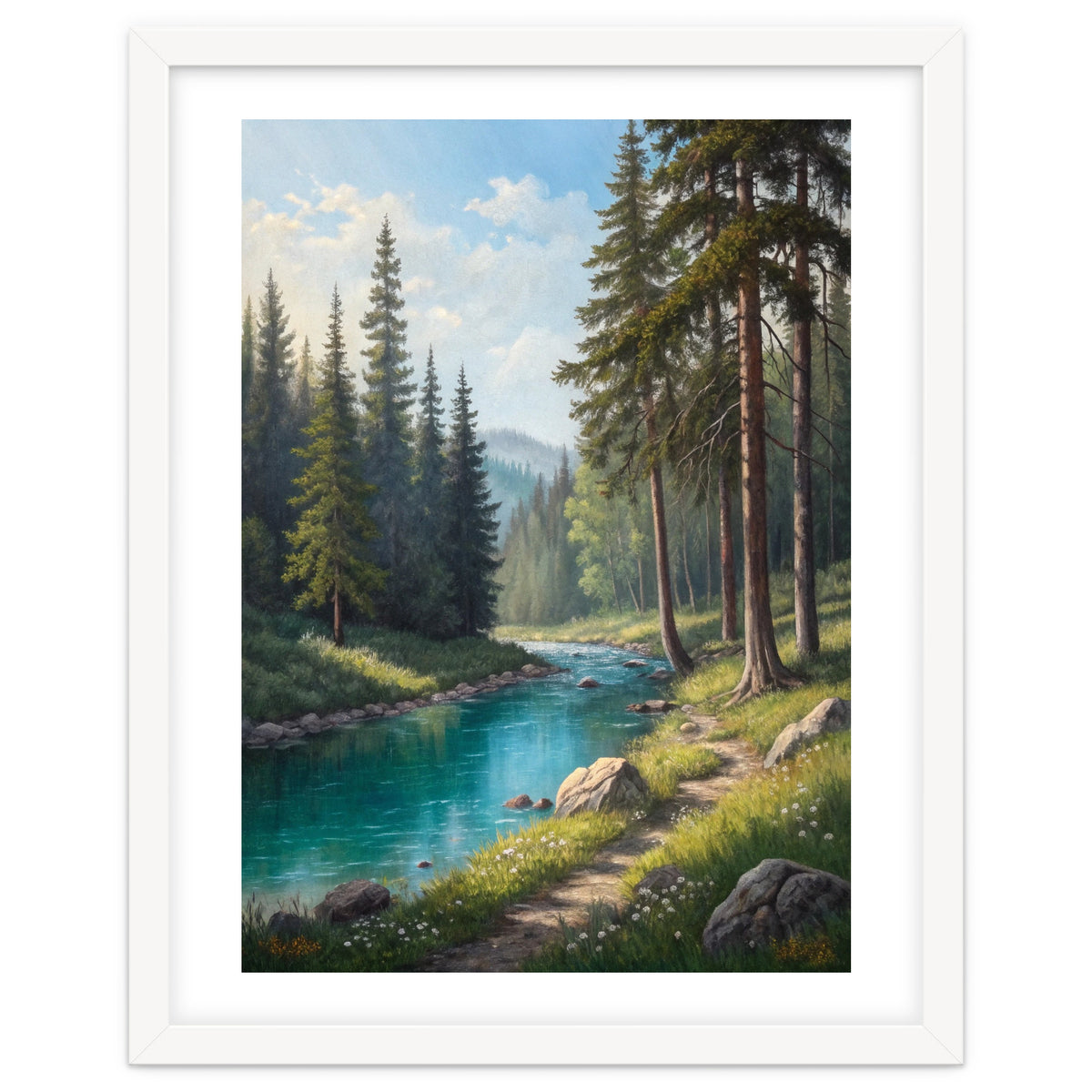 Serene Alpine Forest River Landscape