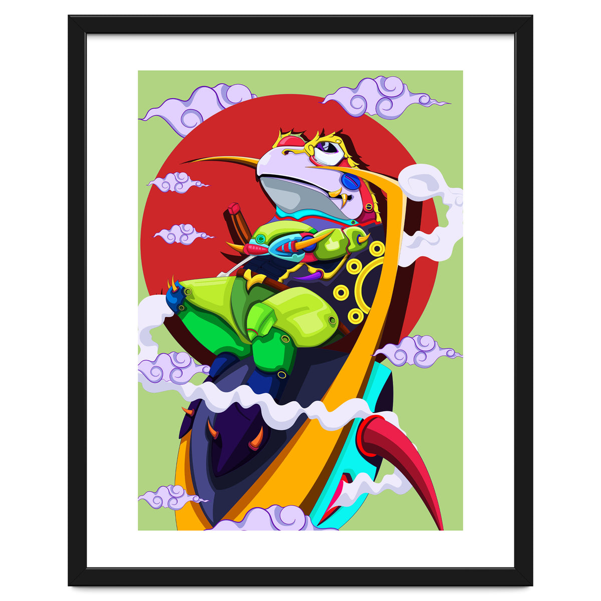 Knight Frog Cartoon Vintage Illustration