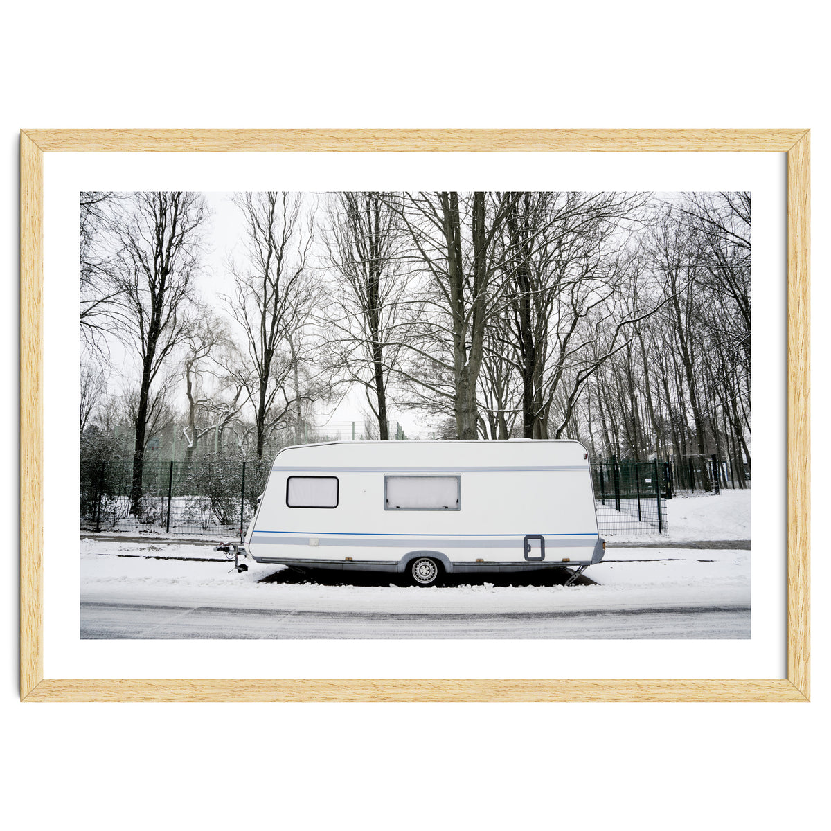 Travel Trailer in the snow road