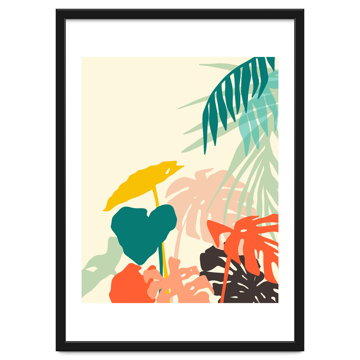 Tropical Nature, Botanical Pastel Jungle Plants Illustration, Minimal Bohemian Palm Monstera Forest