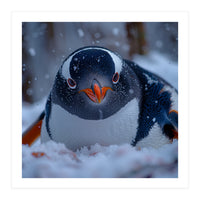 Close Up Gentoo Penguin In Snowy Landscape (Print Only)