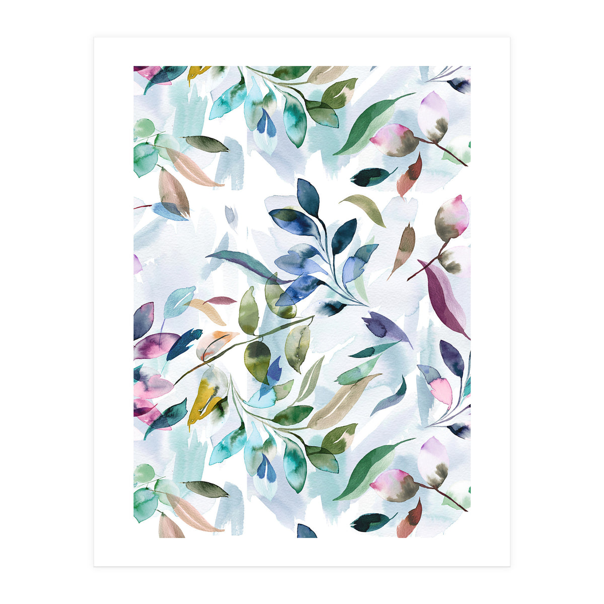 Watercolor Tranquility Leaves Mauve (Print Only)