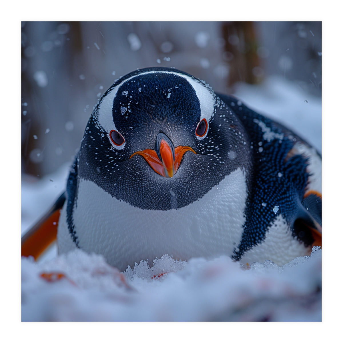 Close Up Gentoo Penguin In Snowy Landscape (Print Only)