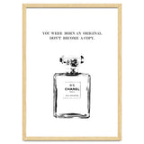 Born Original, Fashion Perfume Bottle Quote Art, Coco Chanel, Chic Decor thumbnail