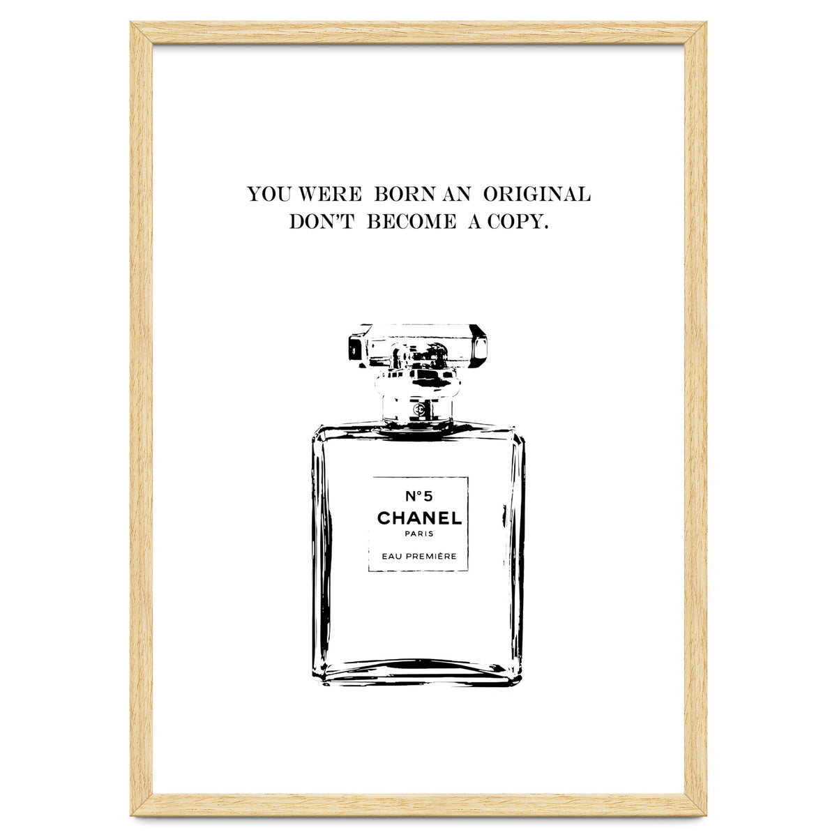 Born Original, Fashion Perfume Bottle Quote Art, Coco Chanel, Chic Decor