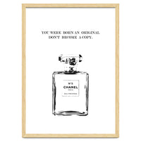 Born Original, Fashion Perfume Bottle Quote Art, Coco Chanel, Chic Decor