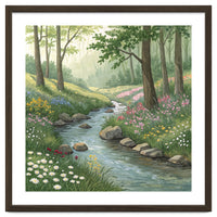 Vibrant Forest Stream Watercolor Painting