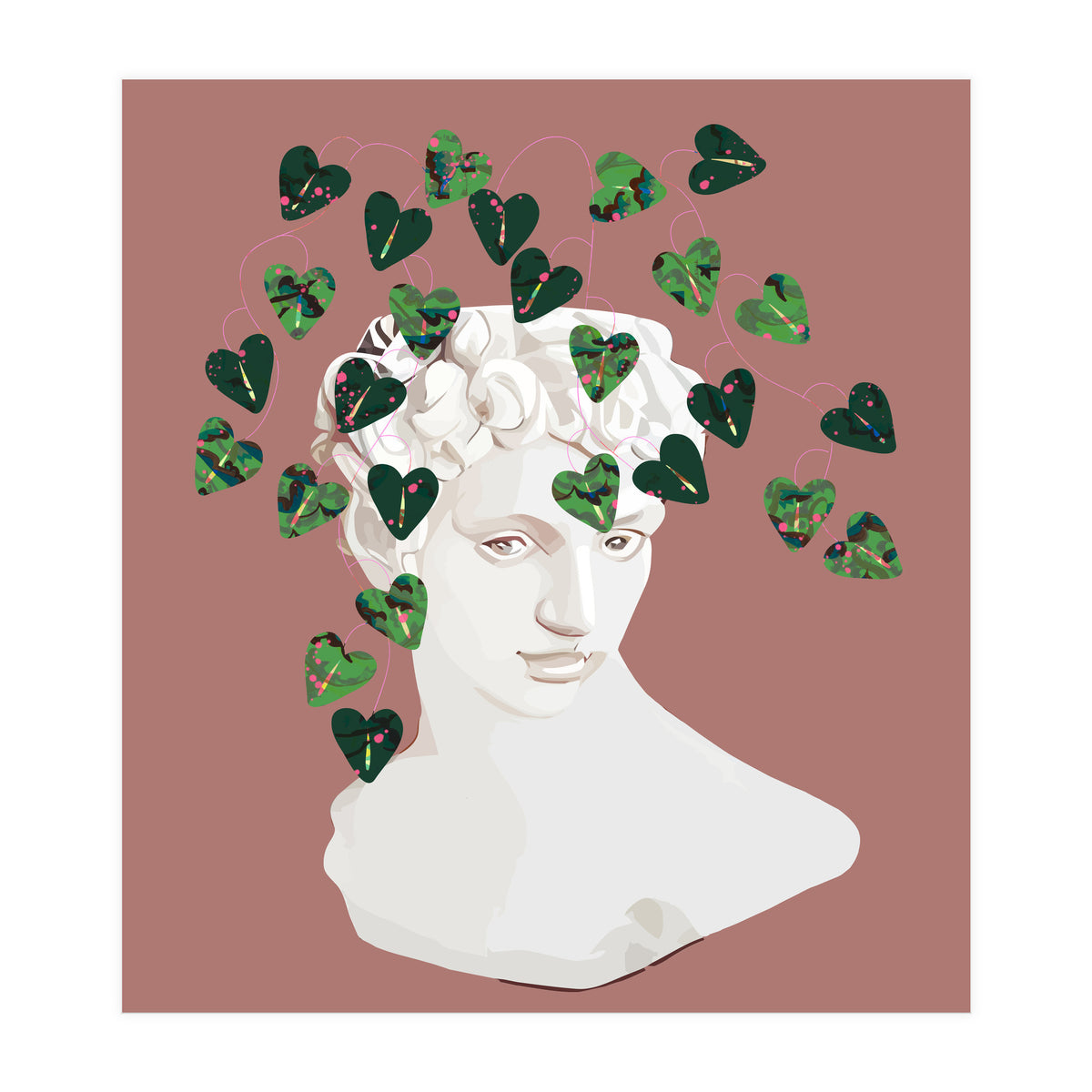 Roman Planter, Plant Pot, Botanical Nature Victorian Statue Face, Eclectic Bohemian Plant Lady Illustration (Print Only)