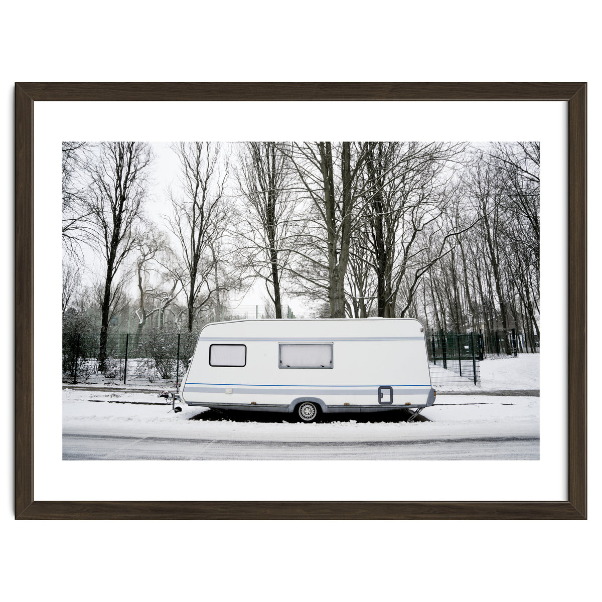 Travel Trailer in the snow road