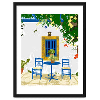 Greek Vacay For Two, Evil Eye Santorini Travel Summer, Eclectic Travel Architecture White Buildings Cafe