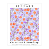Carnations And Snowdrop January Birth Flower Floral Print (Print Only) thumbnail