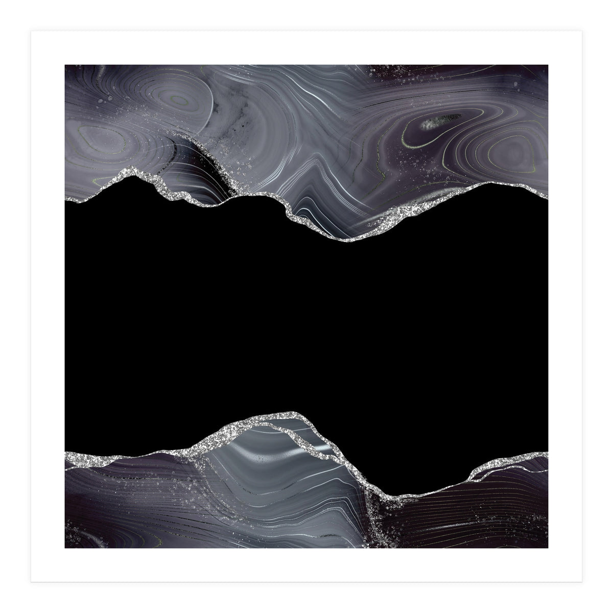 Black & Silver Glitter Agate Texture 04 (Print Only)