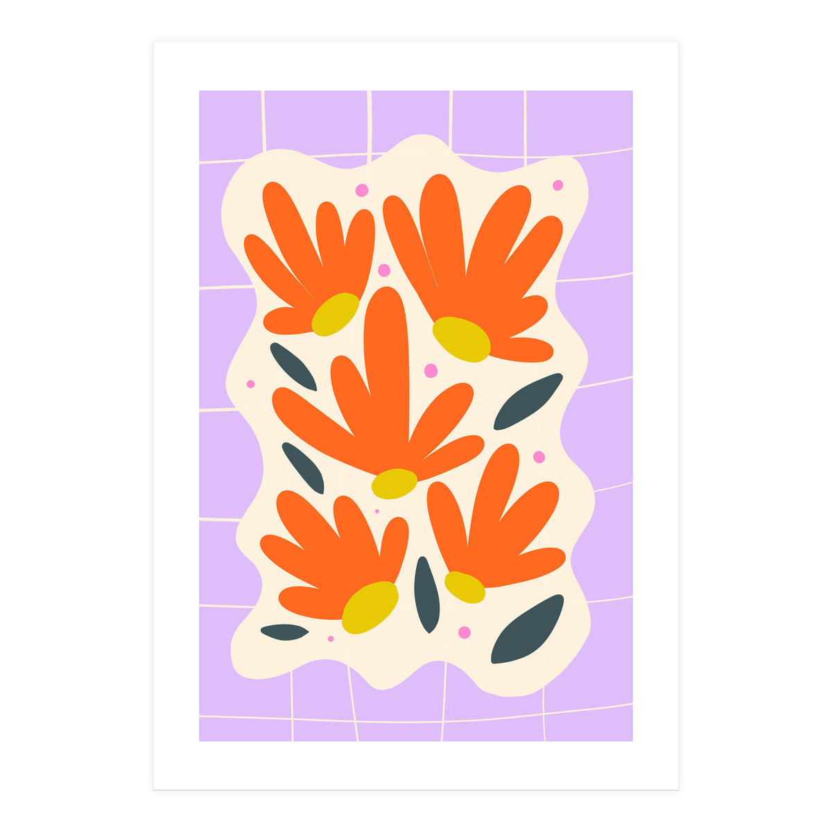 Modern Grid Floral Violet (Print Only)