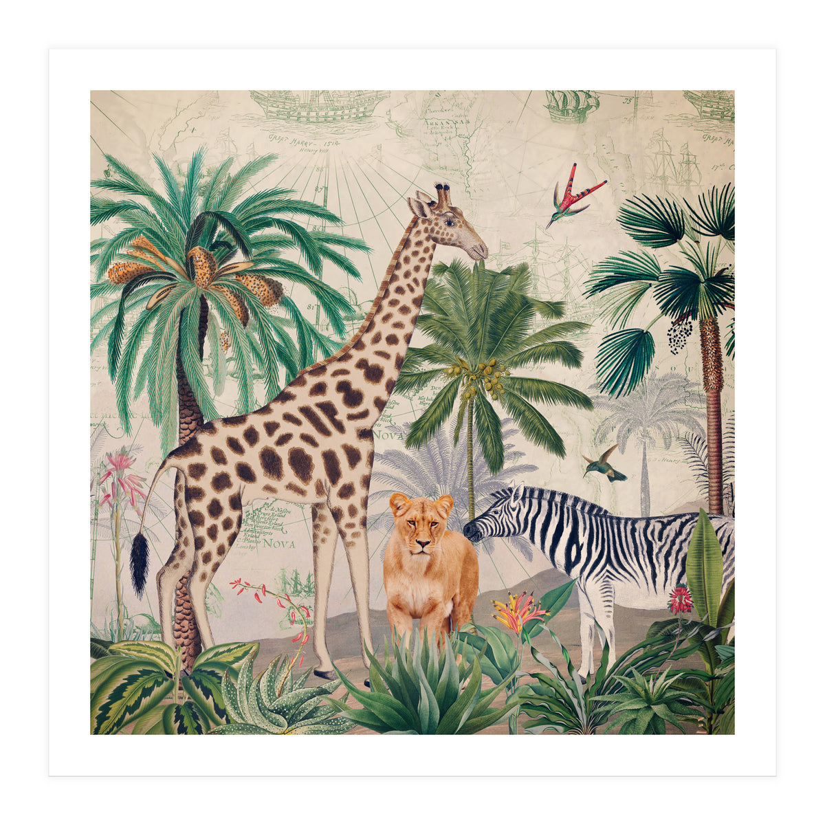 Vintage Fantasy African Animals Safari (Print Only)