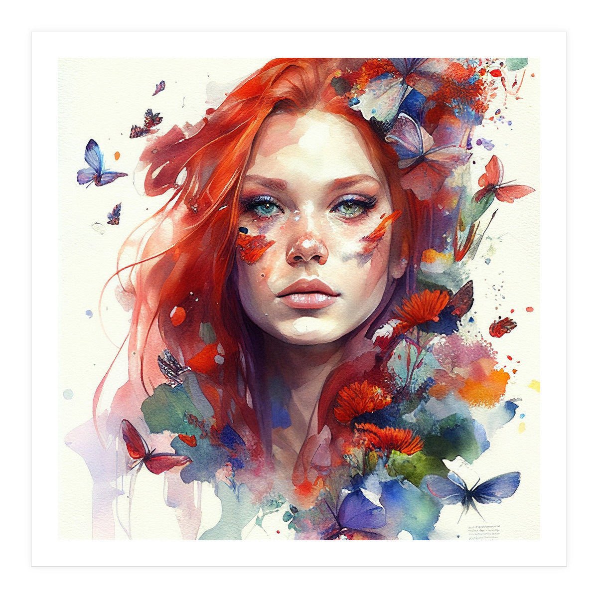 Watercolor Floral Red Hair Woman #9 (Print Only)