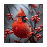 Northern Cardinal Bird Perched Among Red Berries (Print Only) thumbnail