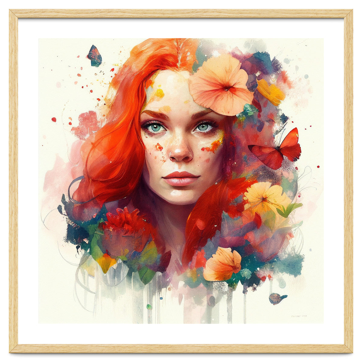 Watercolor Floral Red Hair Woman #5