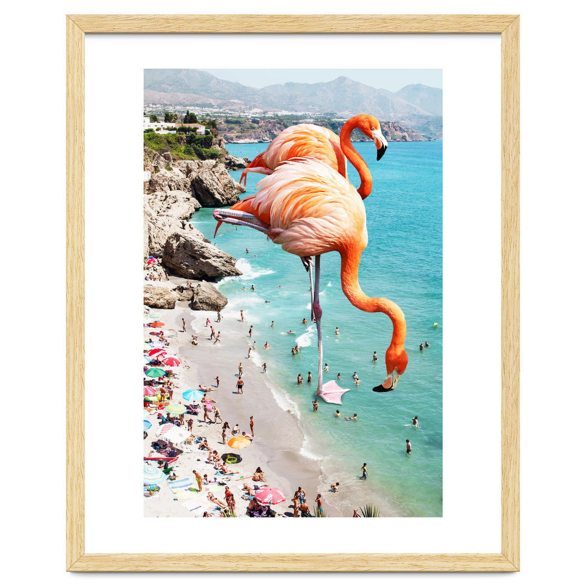 Flamingos on the Beach, Wildlife Surrealism Birds, Nature Flamingo Fantasy Beach Summer Photography