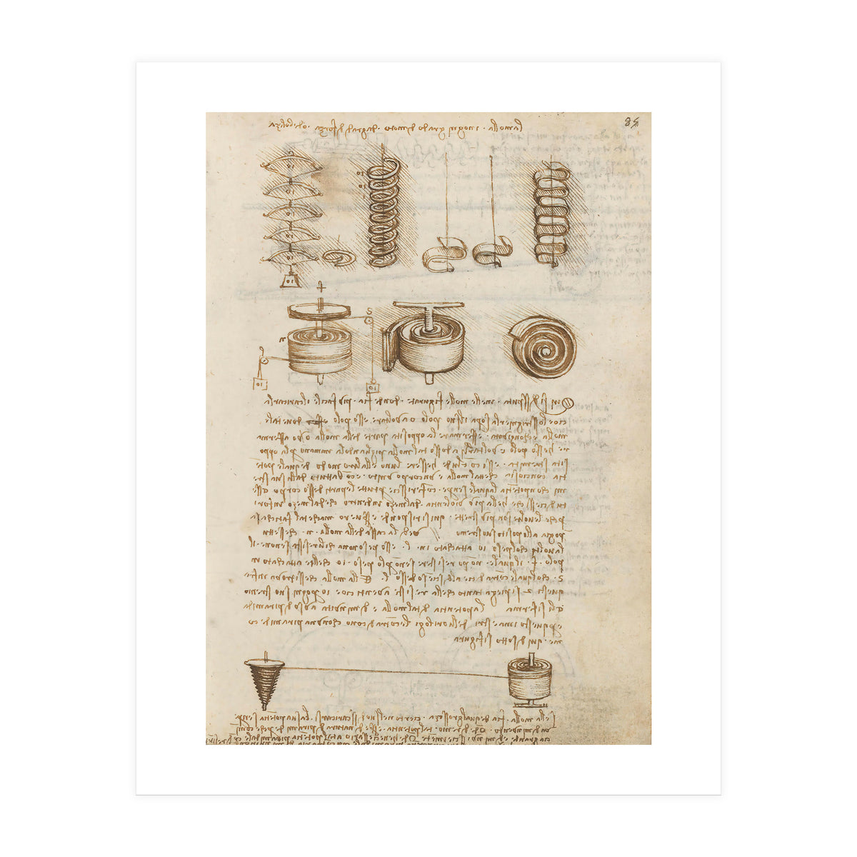 Folio f 85r. Codex Madrid I (Ms. 8937) "Treaty of statics and mechanics", 192 folios with 384 pag... (Print Only)