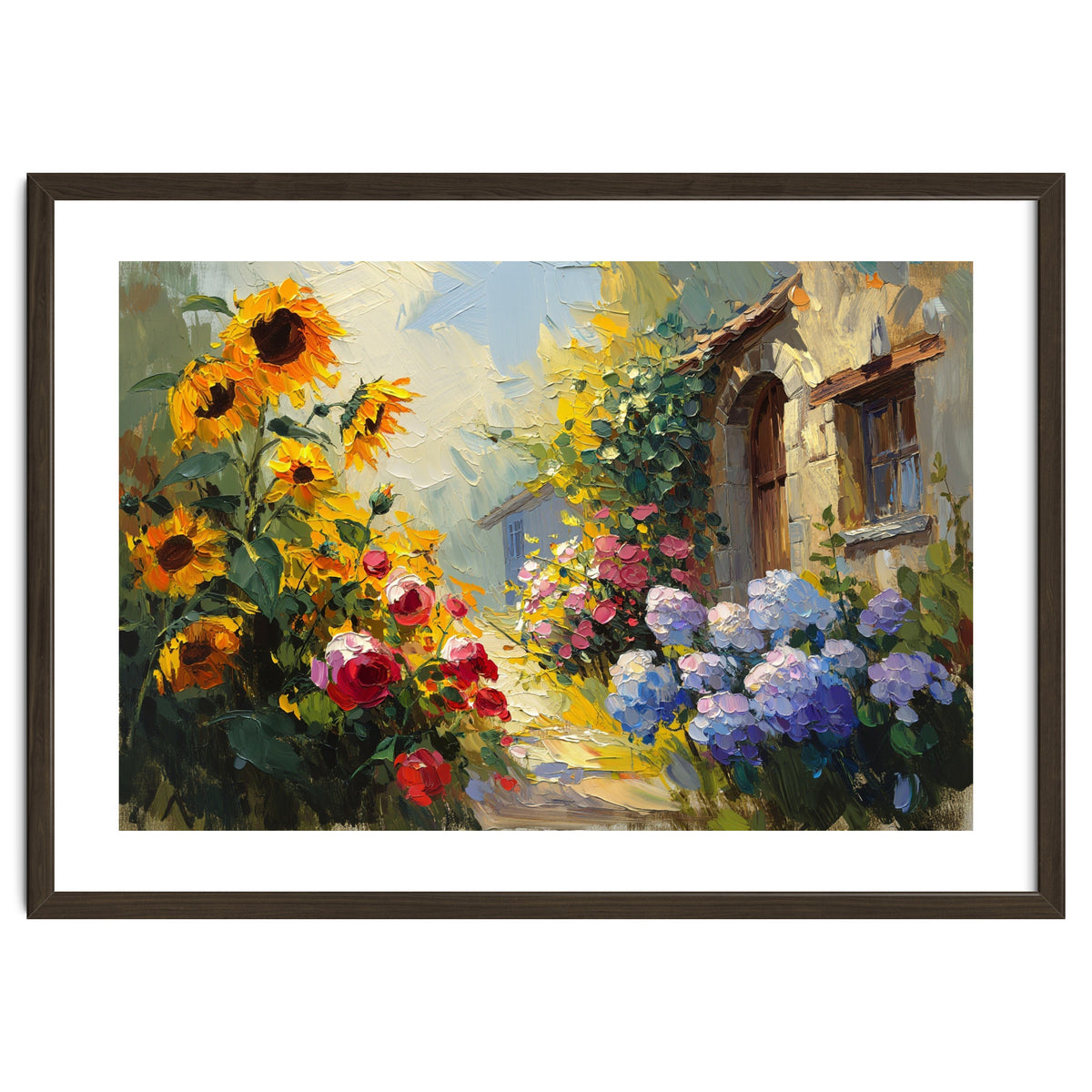Vibrant Summer Cottage Garden Oil Painting