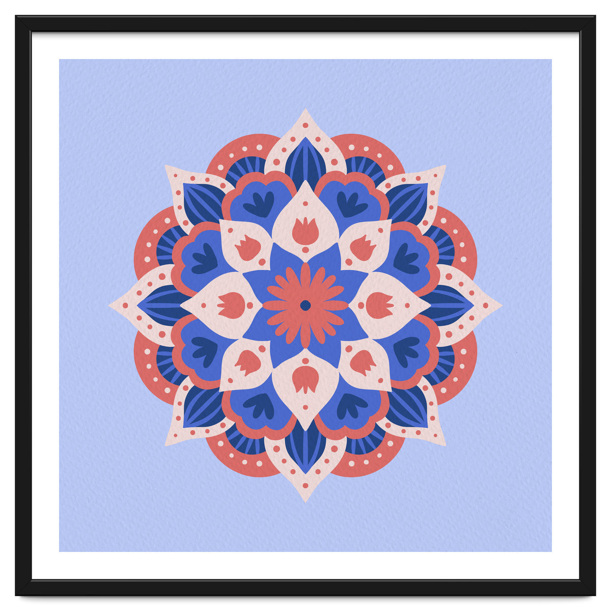 Mandala flower - blue and coral