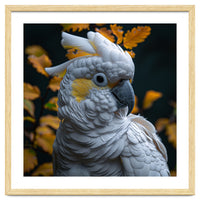 Yellow Crested Cockatoo Portrait Autumn Leaves Dark