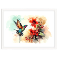 Dance Of Hummingbird And Crimson Flowers