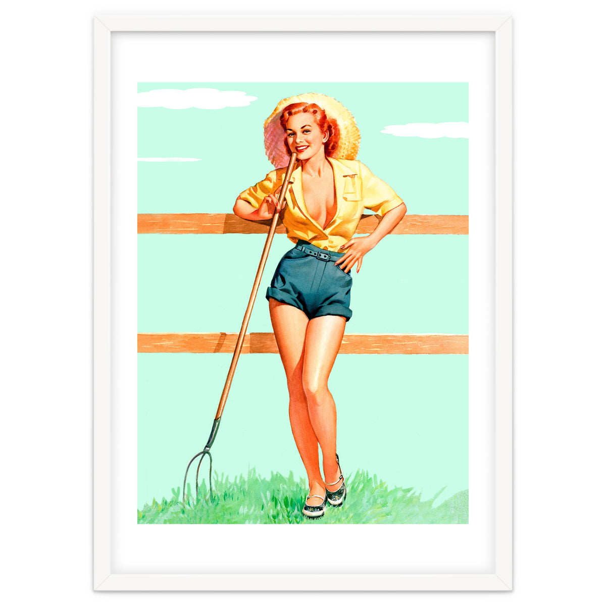 Pinup Country girl Posing With Pitchfork