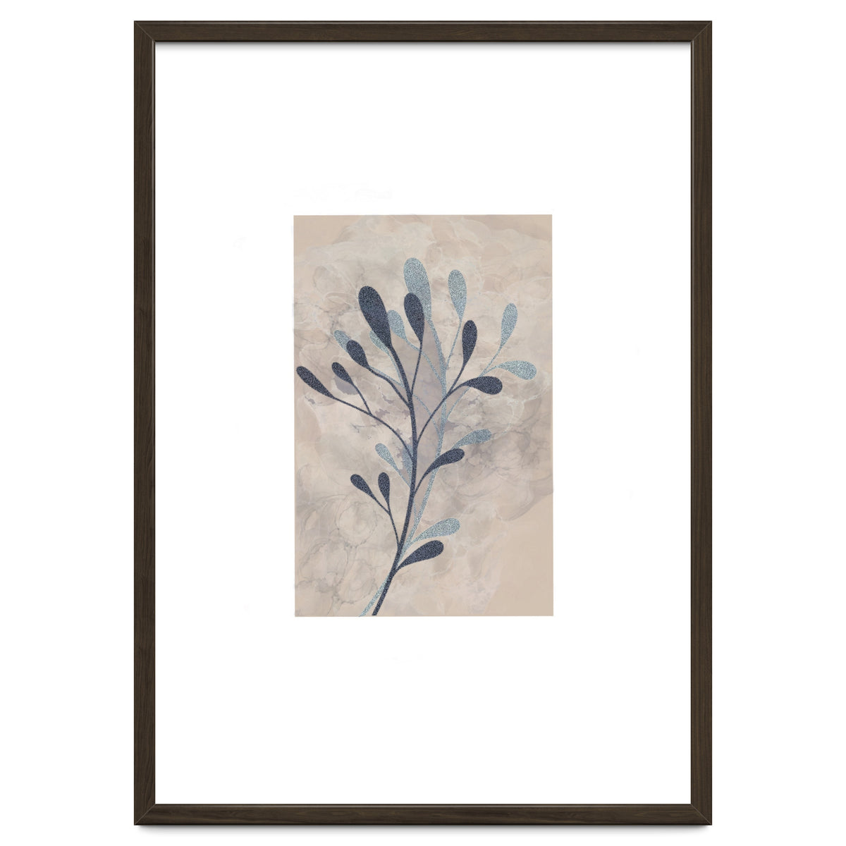 Leaf Beige and Blue Art Print