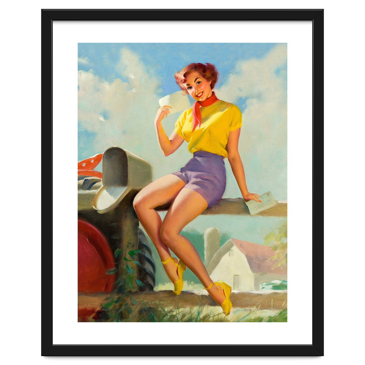 Pinup Girl On A Fence Showing A Love Letter