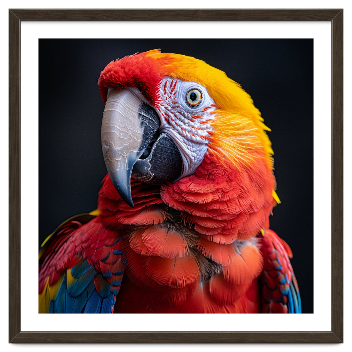 Scarlet Macaw Parrot Head Detailed Portrait Black