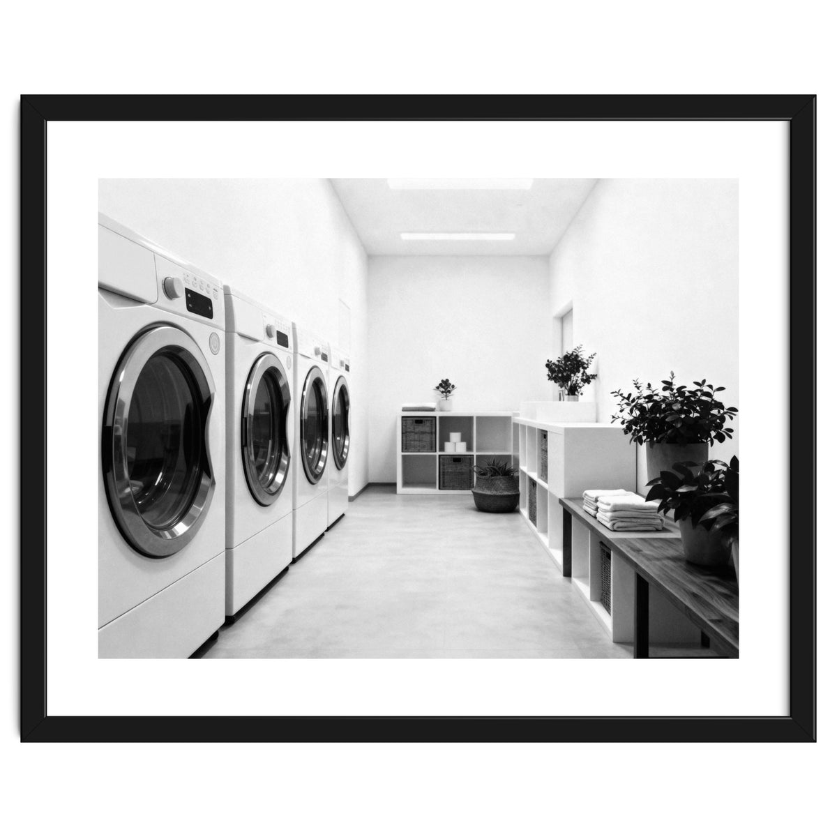 Minimalist Black and White Laundry Room Art, Washing Machine Photography