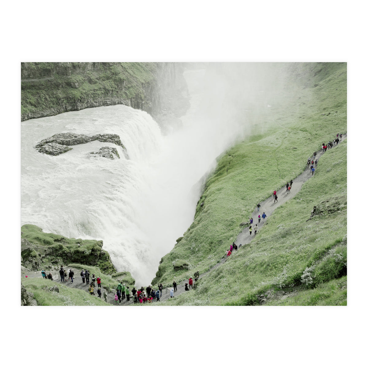 Tourists walking around the waterfall - Iceland  (Print Only)