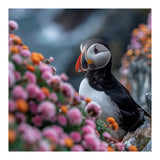 Puffin Bird Among Colorful Wildflowers In Bloom (Print Only) thumbnail