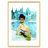 Pinup Girl In Cafe, Watercolor Painting thumbnail
