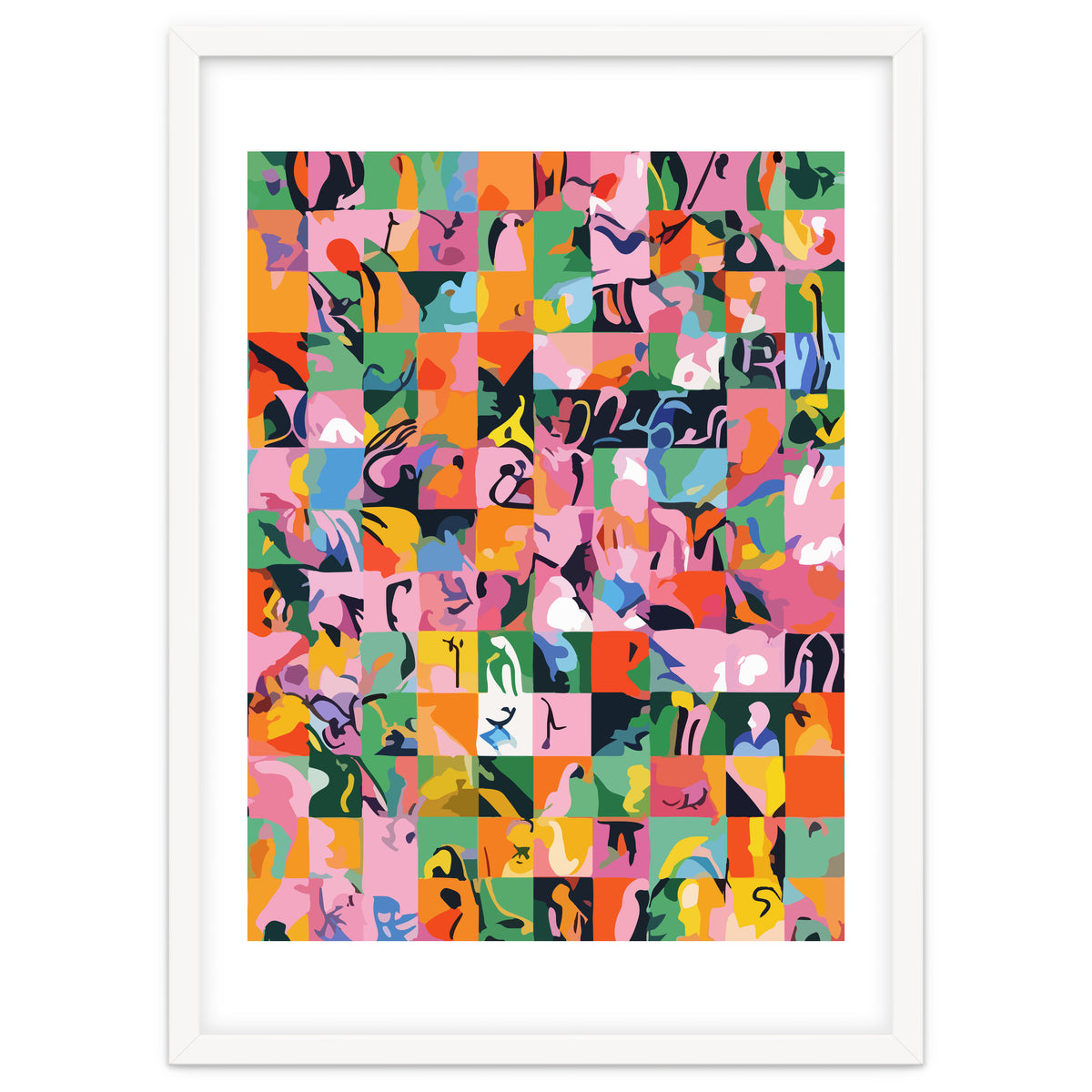 Life On A Checkboard, Abstract Maximalism Eclectic Painting, Bohemian Pop Of Color Illustration