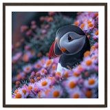 Puffin Bird Among Pink Flowers thumbnail