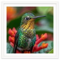 Close Up Of A Hummingbird On Red Flowers
