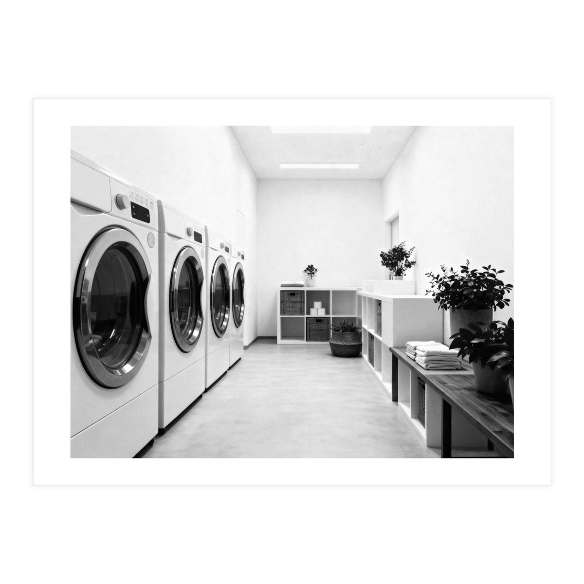 Minimalist Black and White Laundry Room Art, Washing Machine Photography (Print Only)