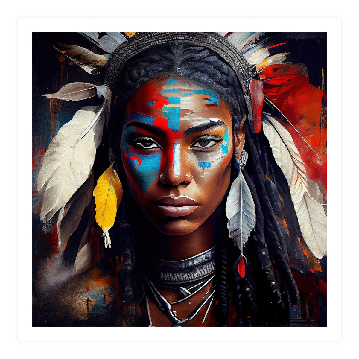 Powerful American Native Warrior Woman #2 (Print Only)