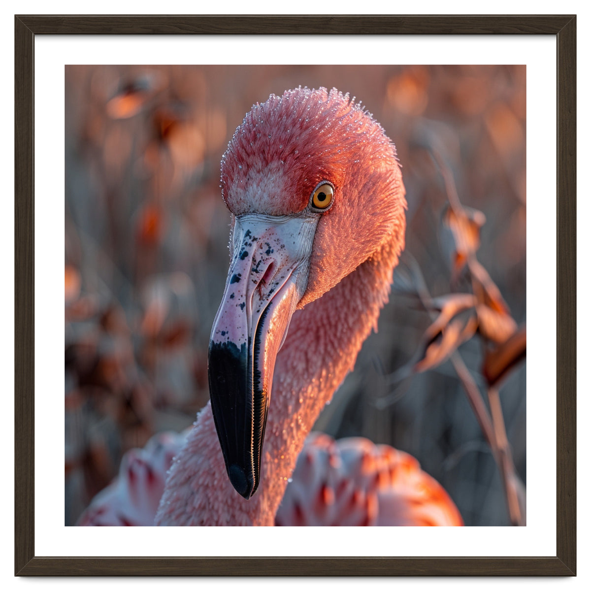 Close Up Of A Pink Flamingo Head In Sunlight