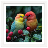 Lovebirds Perched Amidst Red Berries And Green Foliage thumbnail