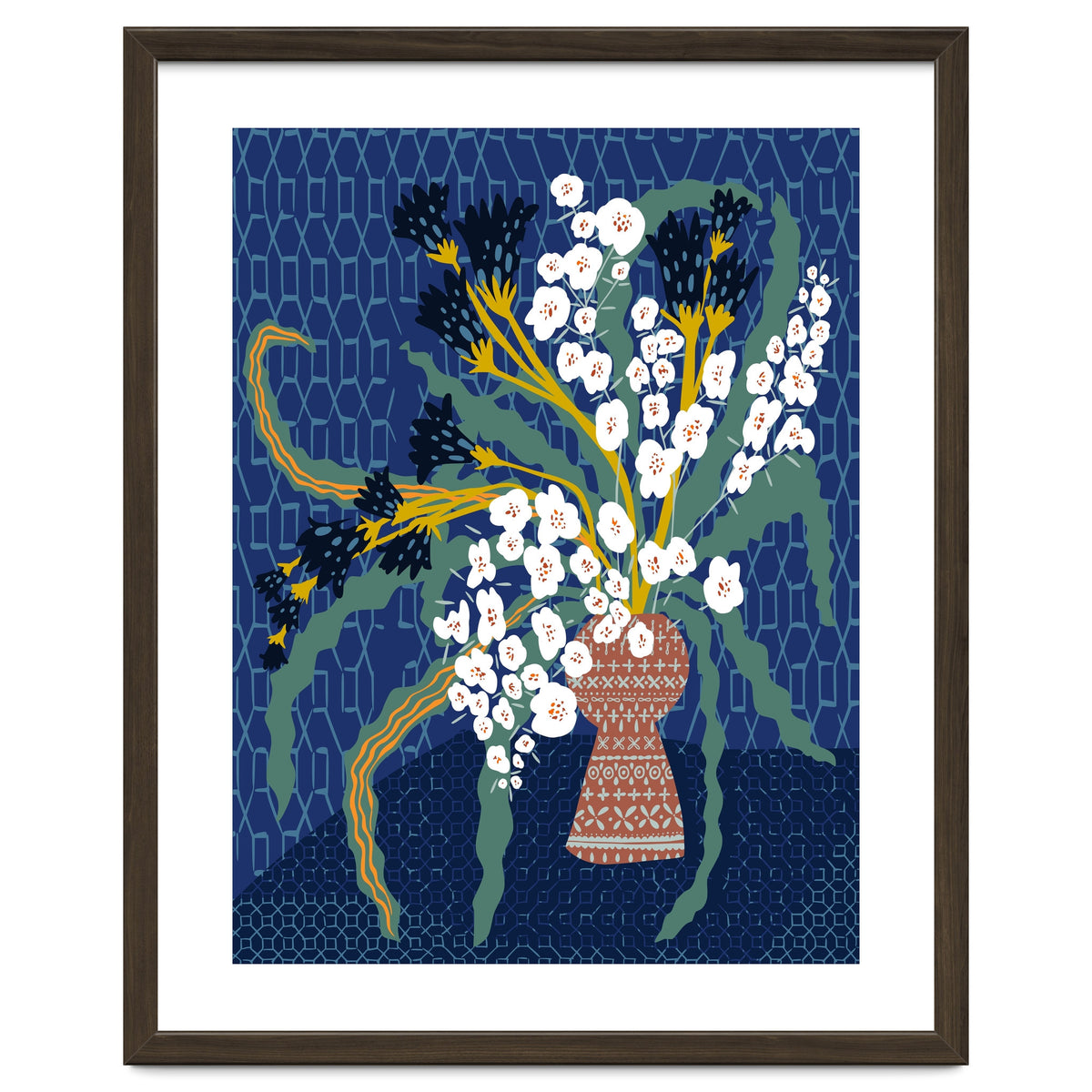 Floral contemporary still life dark blue
