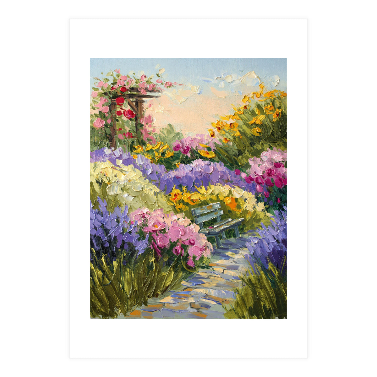 Serene Summer Garden Path Oil Painting (Print Only)