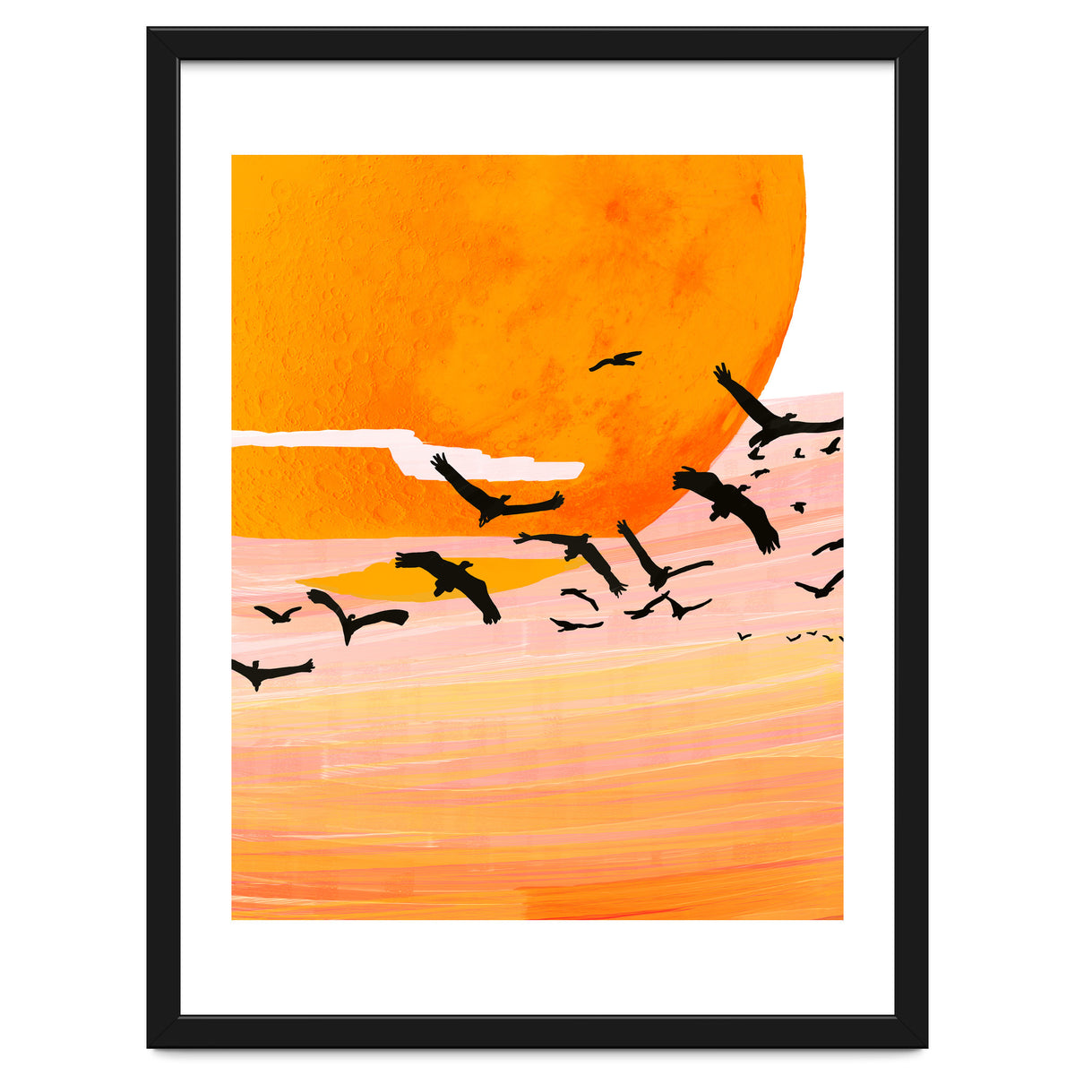 Time Flies, Birds Wildlife Fly Freedom Nature, Sun Sunset Sunrise Positivity Hope Painting, Growth Migrate Gift Animals Blush Sky Bohemian